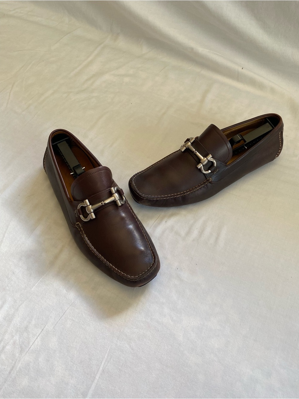 Salvatore Ferragamo Mens’s Brown Leather Horsebit Drivers - Size 10 US